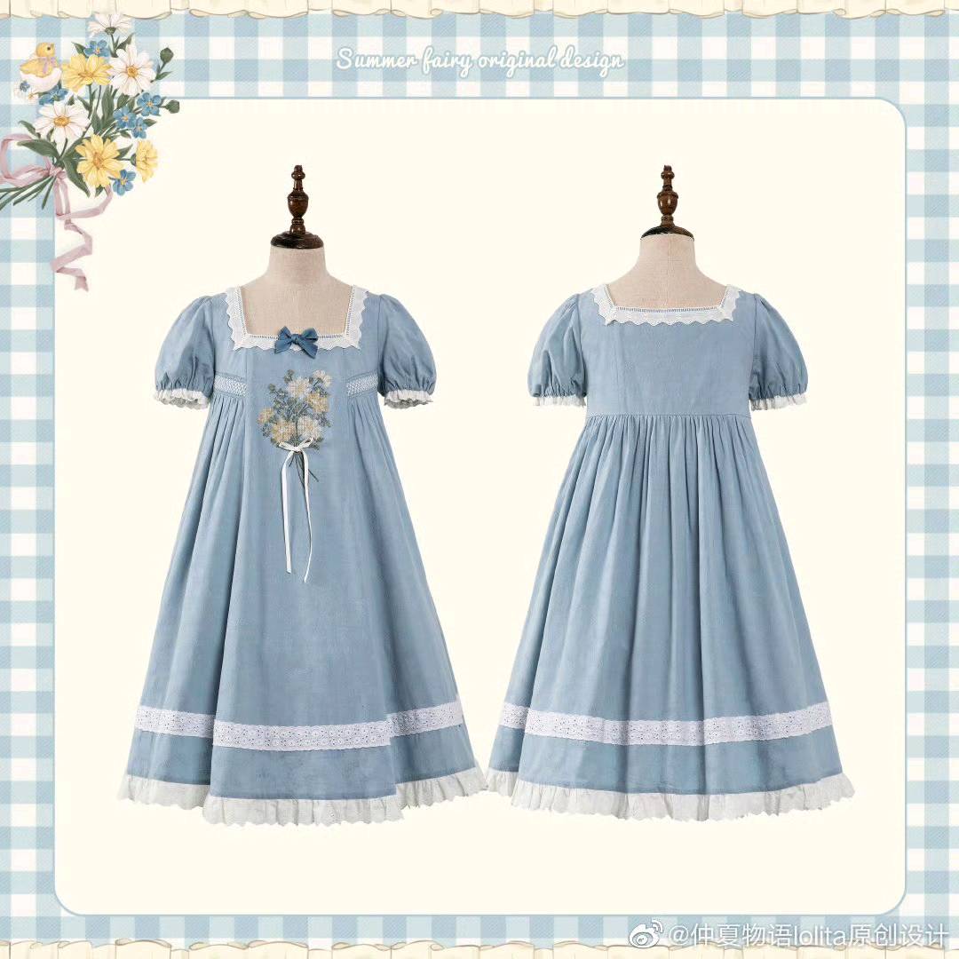 雏菊小鸡 纯色方领OP