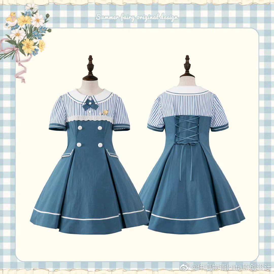 雏菊小鸡 翻领拼色OP