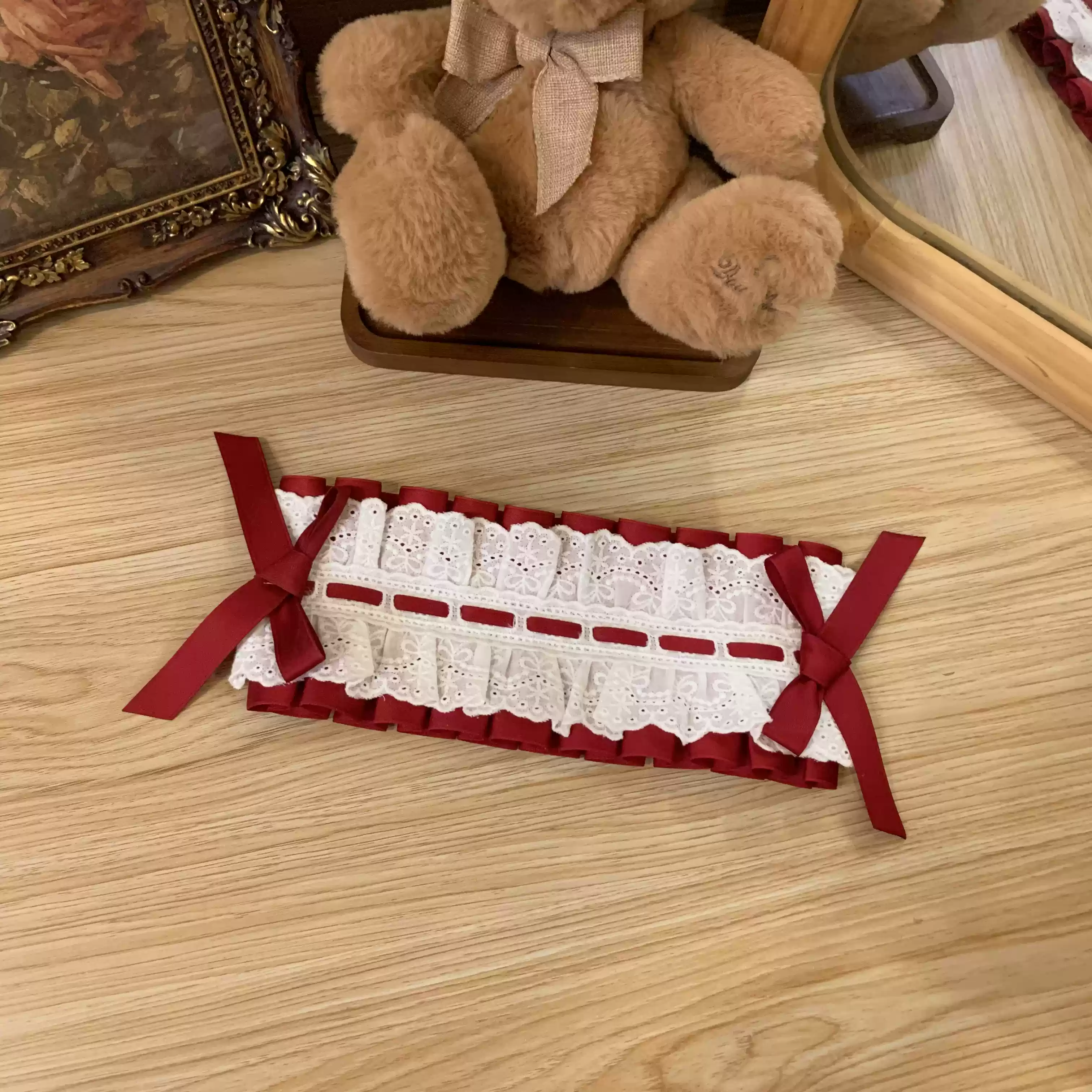 丝绒草莓 纯色发带